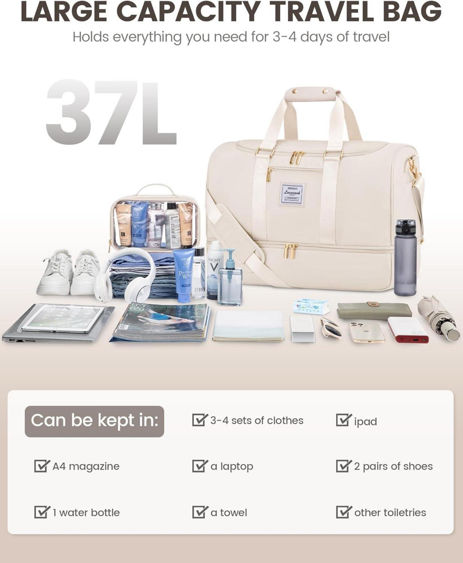 Sporttasche Damen Reisetasche Weekender Gym Bag - Beige