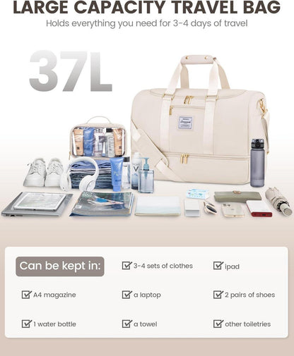 Sporttasche Damen Reisetasche Weekender Gym Bag - Beige