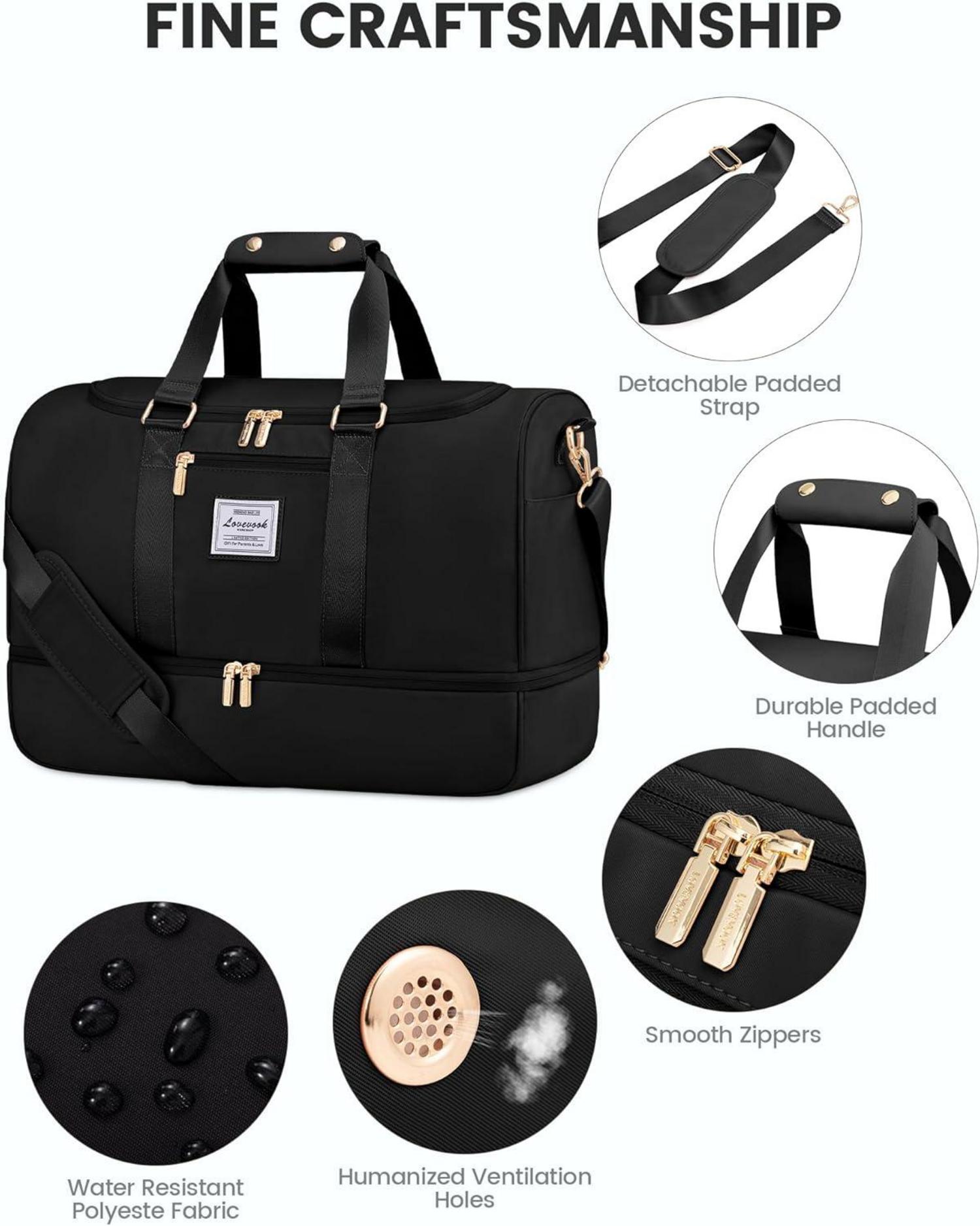 Sporttasche LOVEVOOK 50L Weekender Damen Reisetasche Schwarz