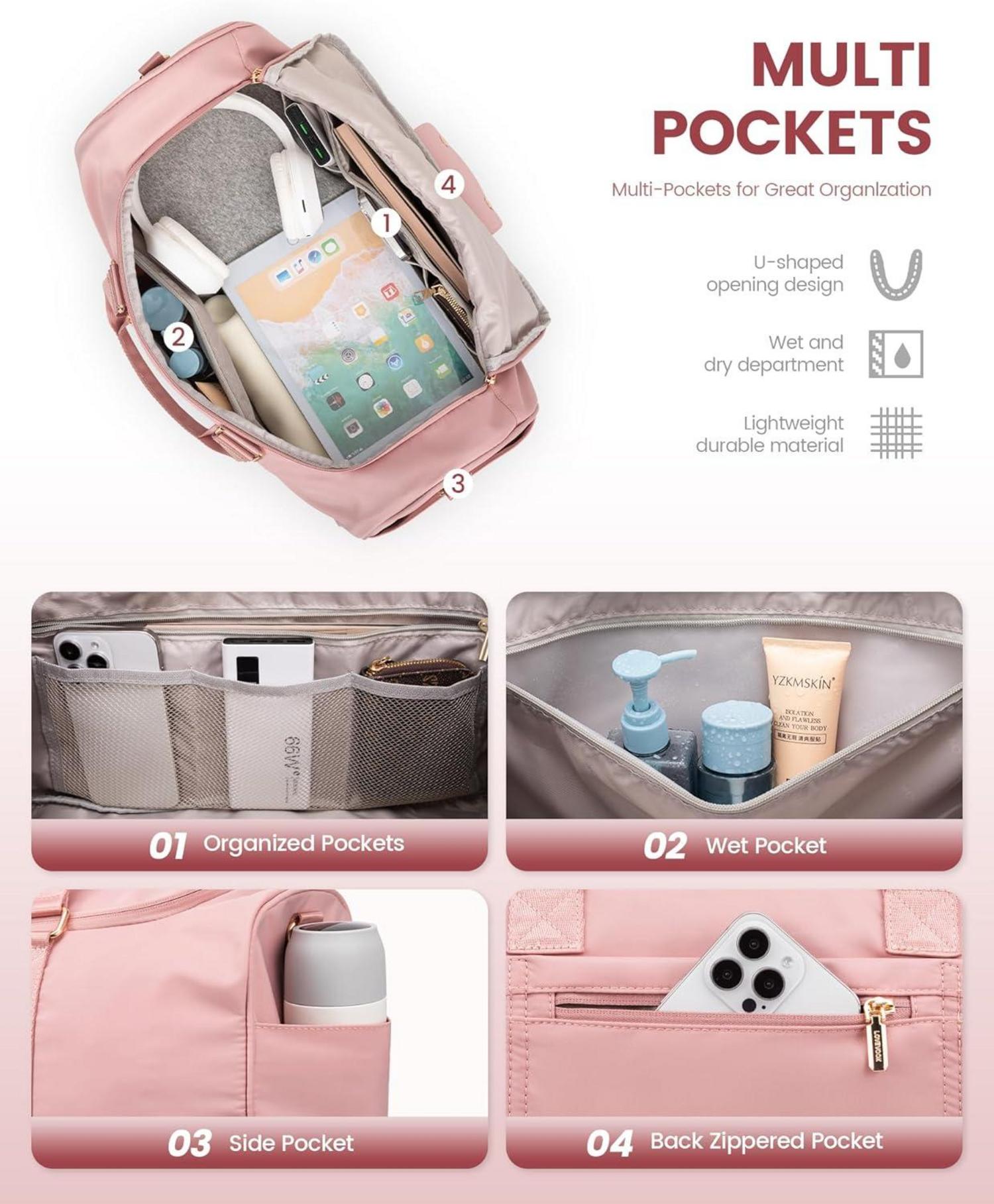 Sporttasche 50L mit Schuhfach und Nassfach, rosa