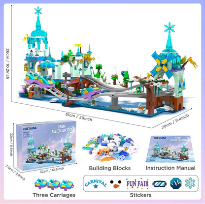 CUBIMANA Frozen Achterbahn Baukasten mit LED Licht - 837 Stück Schnee Vergnügungspark Spielzeug für Kinder ab 6 Jahren