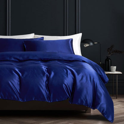 Satin Bettwäsche Set 135x200cm Blau – 4-teilig, Luxus & Weich