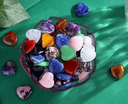 Herz Kristall Edelsteine Set Amethyst Rosenquarz Tigerauge 30 Stück
