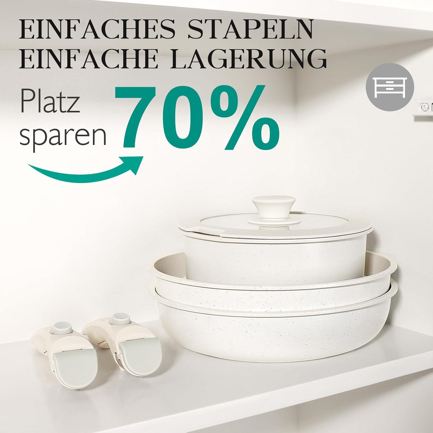 Pfannenset mit Abnehmbaren Griff 20/26 cm Antihaft Induktion