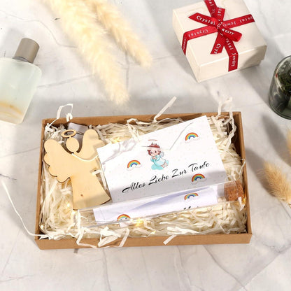 Taufgeschenk-Set für Geldgeschenk Verpackung mit Holz Engel Anhänger