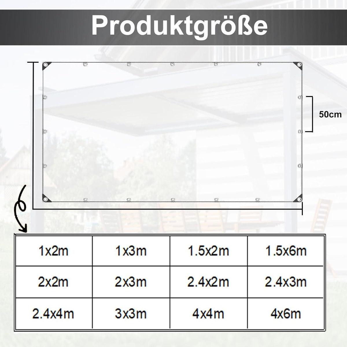 Wasserdichte Abdeckplane 1.5x6m | PVC Plane mit Ösen & Seil