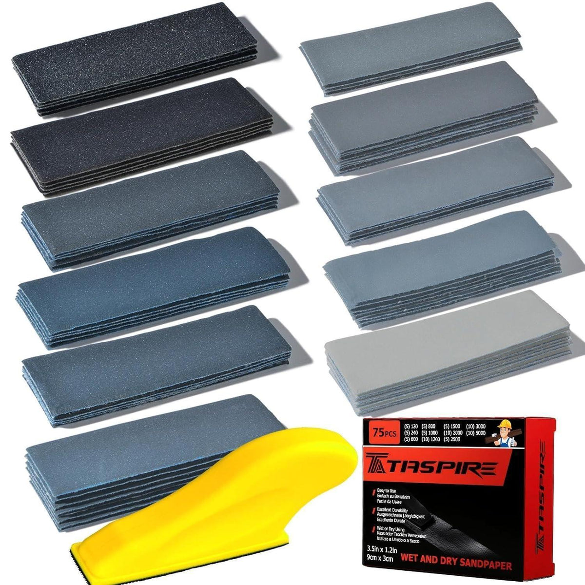 Schleifpapier Set 75tlg. Nass & Trocken, 120-5000 Körnung, mit Handschleifblock