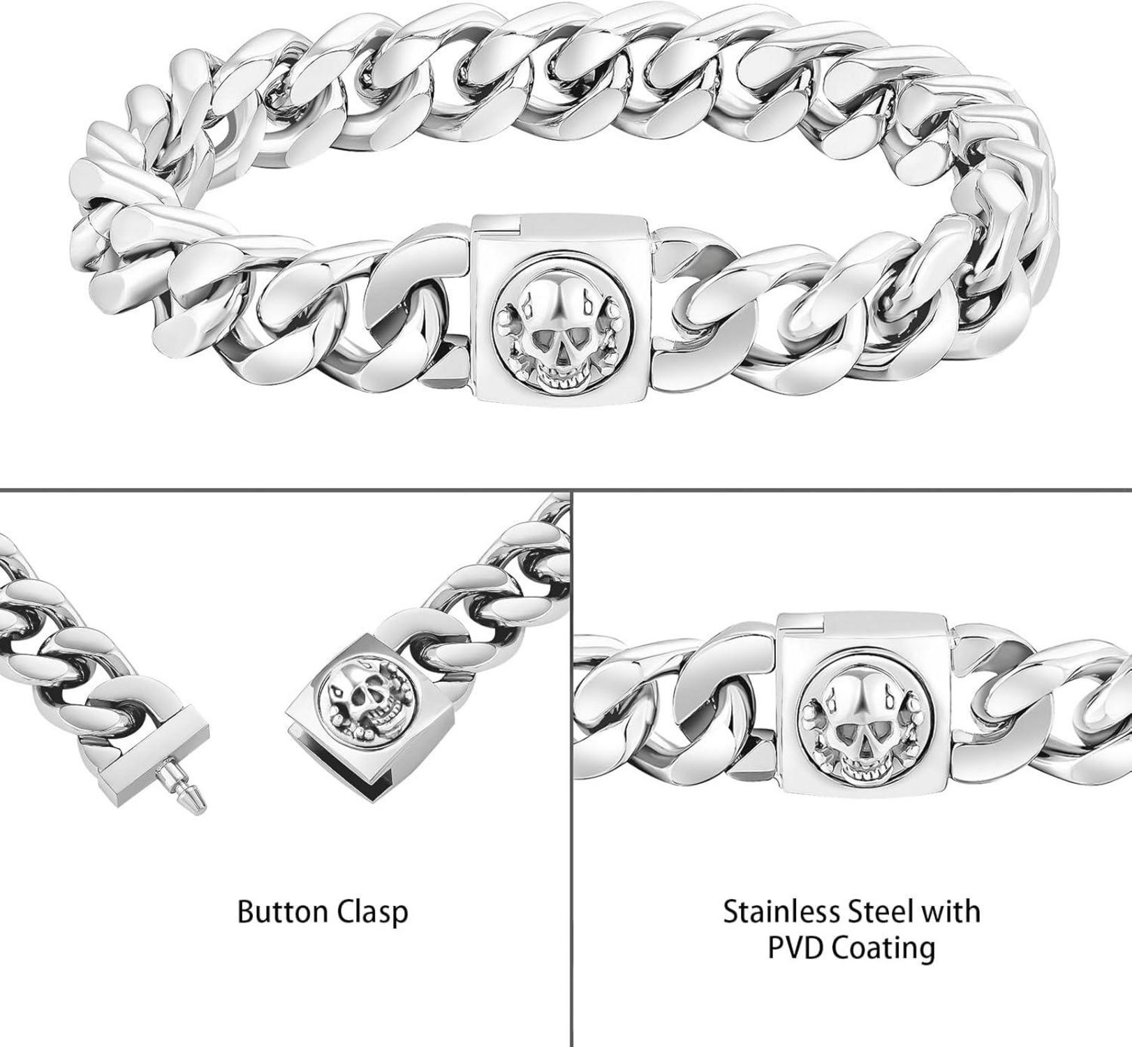 Herren Armband Löwe Totenkopf 18K Gold Silber 12mm Panzerarmband