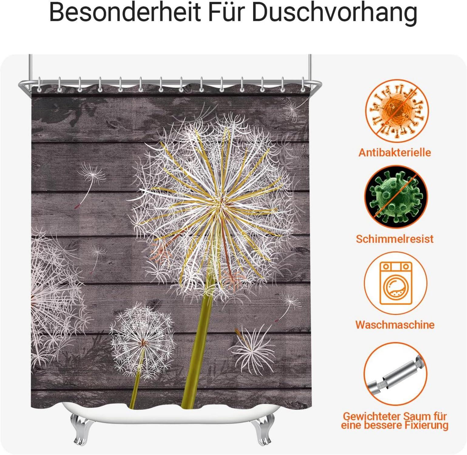 Duschvorhang Löwenzahn 150x200cm Antischimmel Wasserdicht Polyester Badezimmer