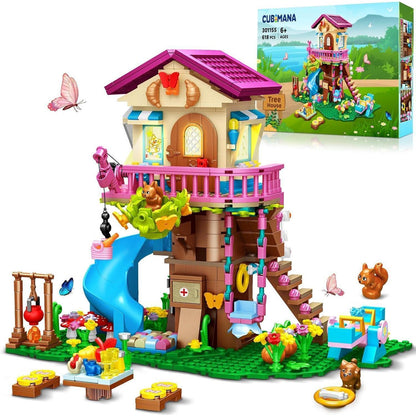 CUBIMANA Baumhaus-Bauspielzeug LED 618 Stück 3-stöckiges