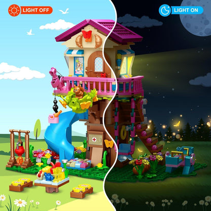 CUBIMANA Baumhaus-Bauspielzeug LED 618 Stück 3-stöckiges