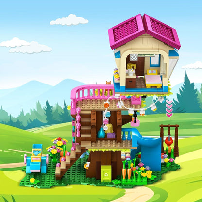 CUBIMANA Baumhaus-Bauspielzeug LED 618 Stück 3-stöckiges