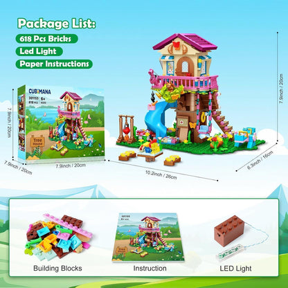 CUBIMANA Baumhaus-Bauspielzeug LED 618 Stück 3-stöckiges