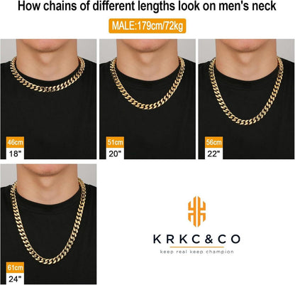 Herren 12mm Gold Panzerkette Löwe Totenkopf Verschluss Cuban Link Chain