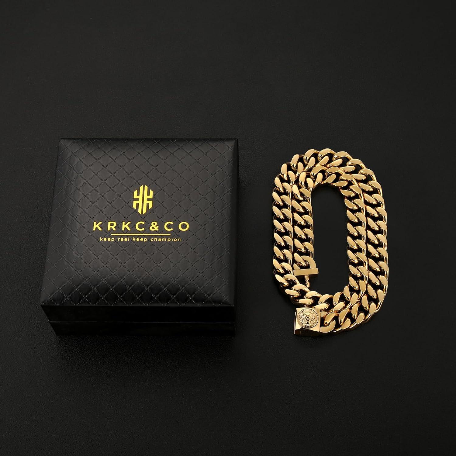 12mm Herren Panzerkette mit Löwe/Totenkopf Verschluss, 18K Gold