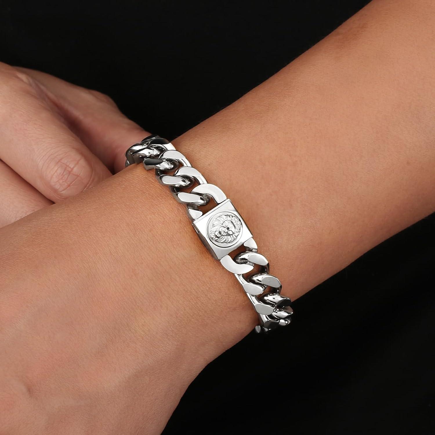 Herren Armband mit Löwe Kopf Gold Panzerarmband 12mm