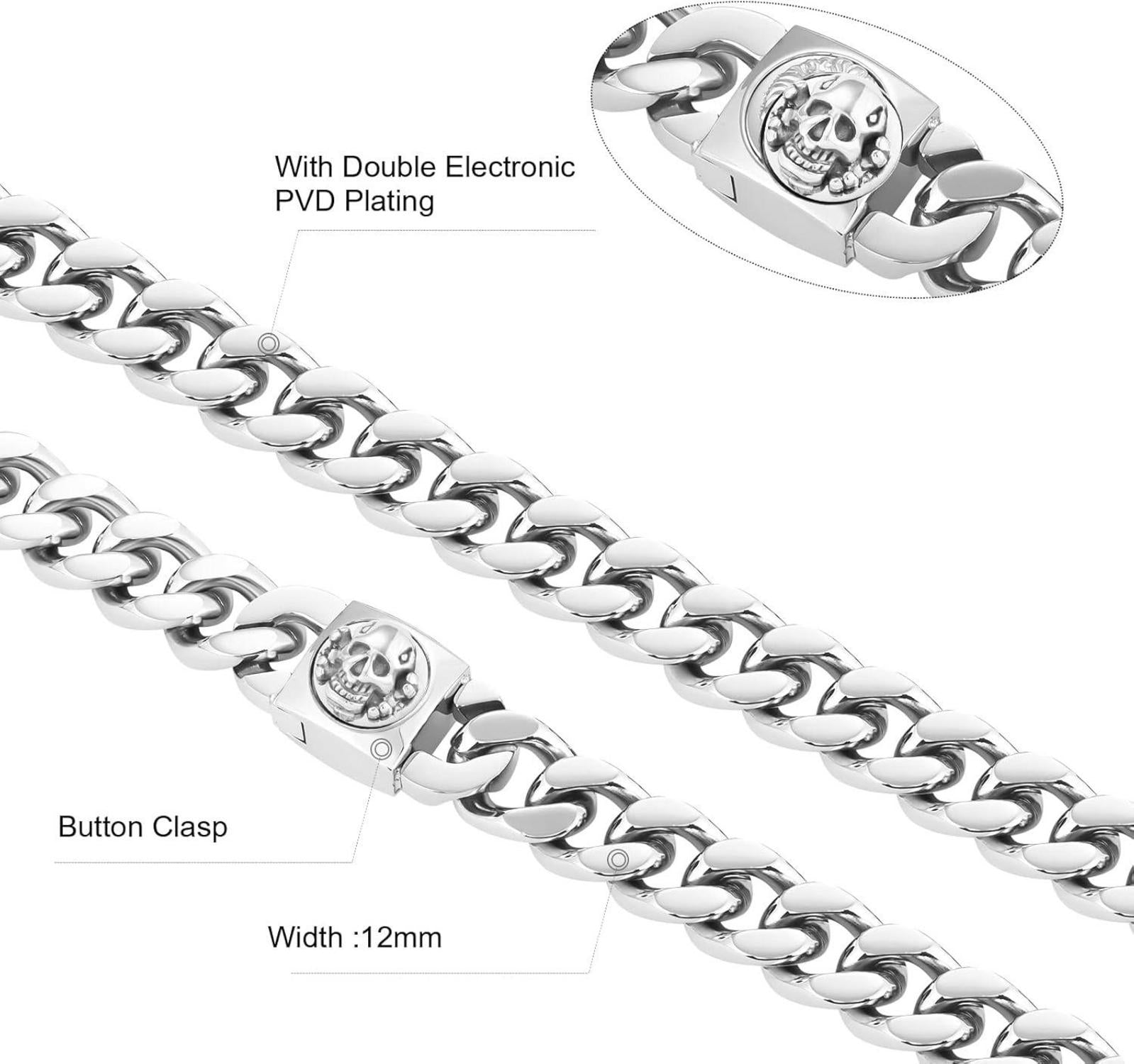 Herren Panzerkette mit Löwe Verschluss 18K Gold plattiert Cuban Link Chain 50.8cm Silber