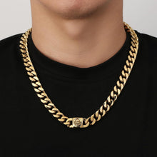 Herren 12mm Gold Panzerkette mit Löwe/Totenkopf