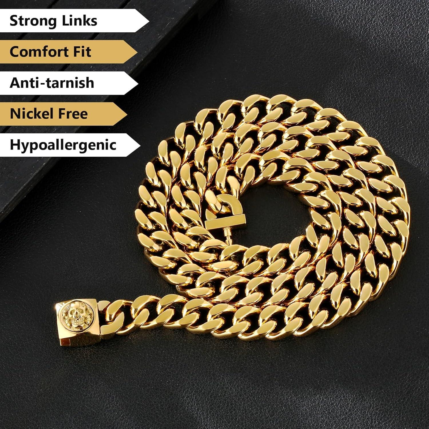 Herren Panzerkette mit Totenkopf Verschluss, 18K Gold