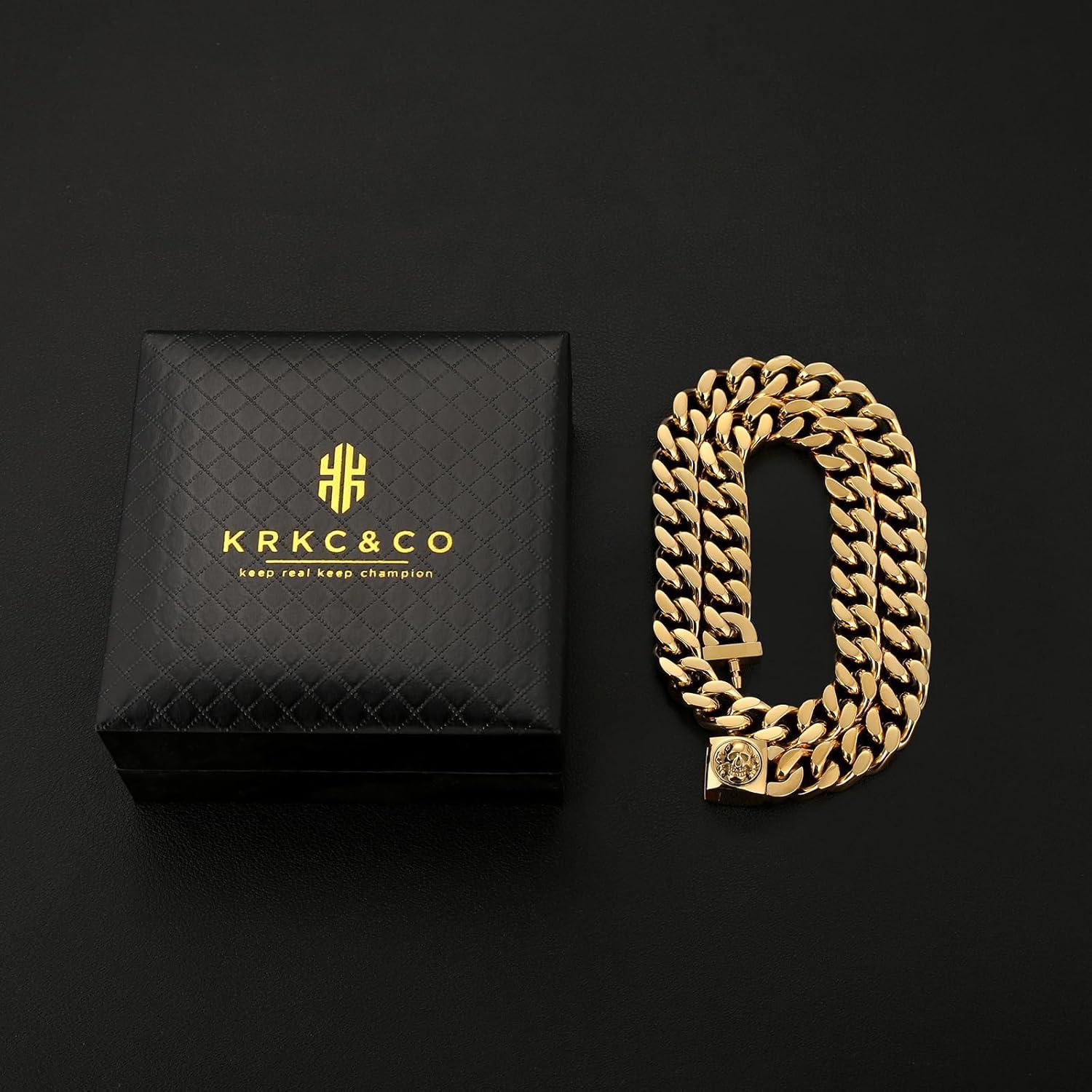 Herren Panzerkette Löwe Totenkopf 18K Gold Miami Cuban Link Chain 55.9