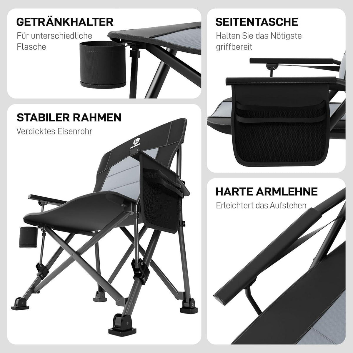 XL Campingstuhl faltbar 230kg belastbar mit Getränkehalter