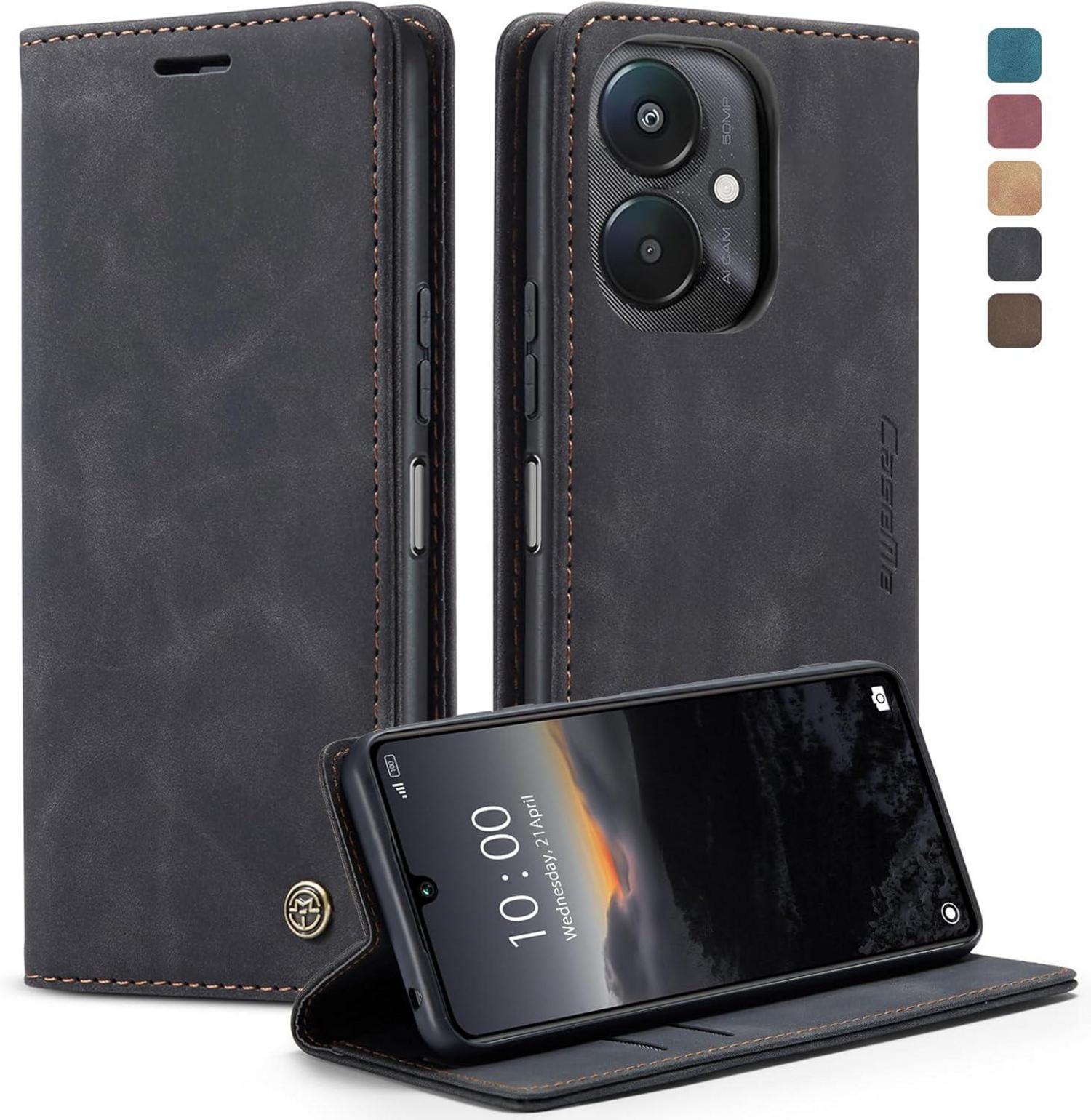 Handyhülle Xiaomi Redmi 13C Premium Lederhülle Schwarz