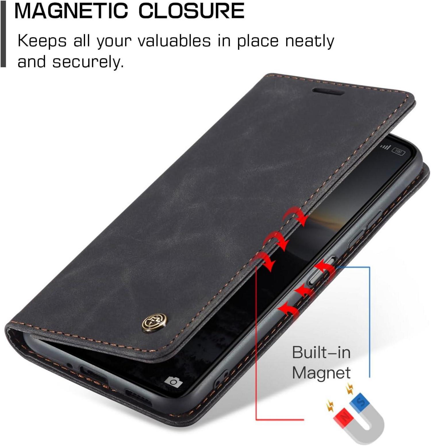 Xiaomi Redmi 13C Premium Lederhülle Schwarz mit