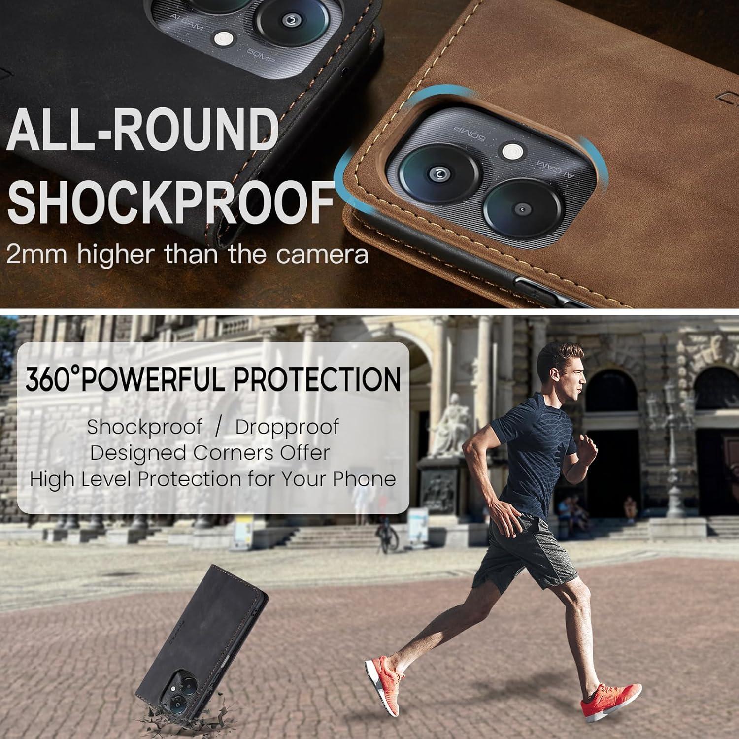 Handyhülle Xiaomi Redmi 13C Premium Leder Schwarz Magnet Standfunktion