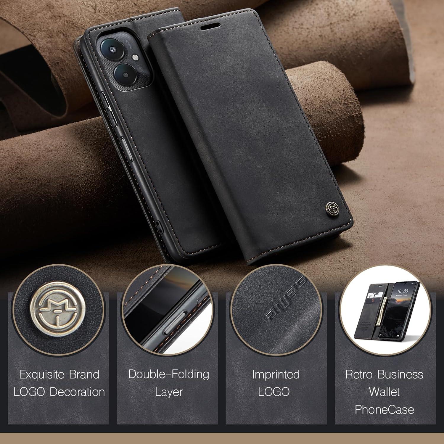 Handyhülle Xiaomi Redmi 13C Premium Leder Schwarz Magnet Standfunktion