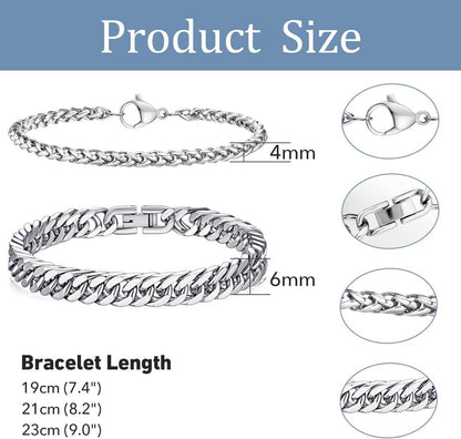 Armband Herren 2 Stück Silber Panzerkette Edelstahl 4/6 mm 23.0