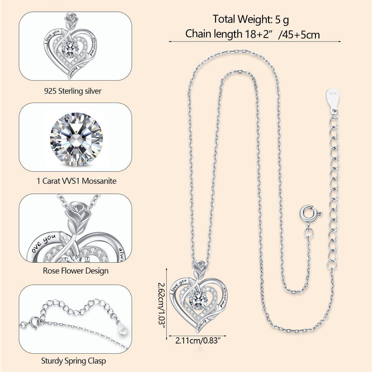 Moissanite Halskette Damen Silber 925 Herz Anhänger Valentinstag Geschenk