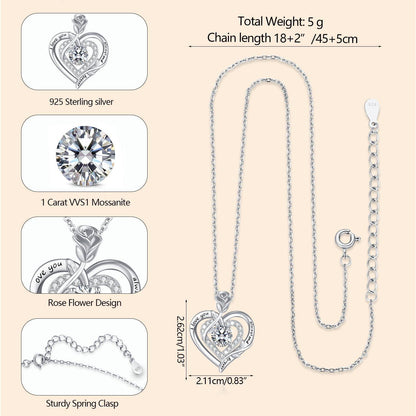 Moissanite Halskette Damen Silber 925 Herz Anhänger Valentinstag Geschenk