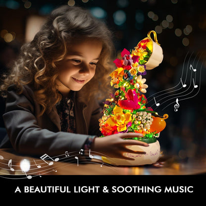 Blumen Spieluhr Bausatz LED Licht 571 Teile rotierende Spieluhr Kinder