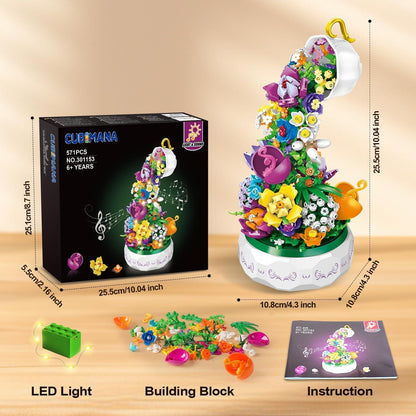 Blumen Spieluhr Bausatz mit LED Licht - 571 Teile_ROTIERENDE Spieluhr