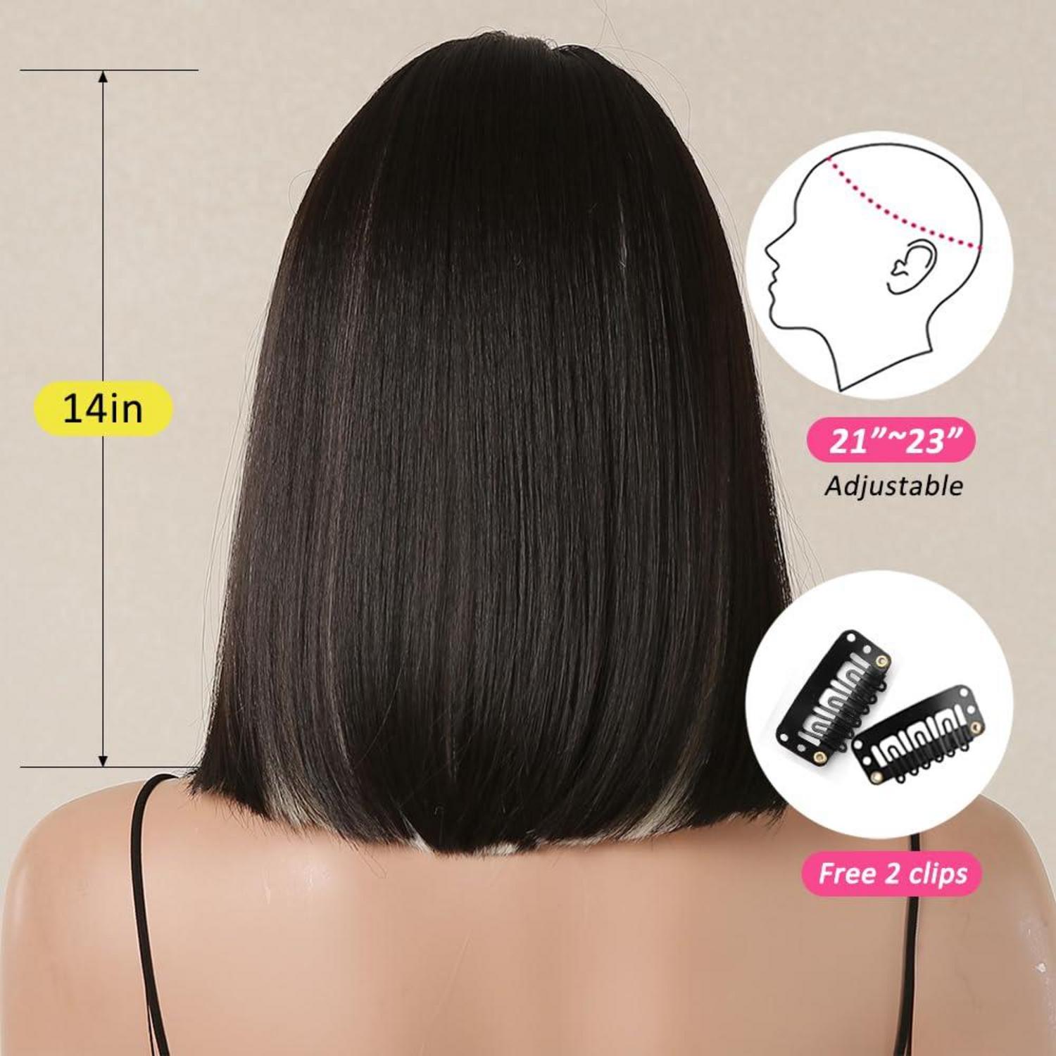 Schwarze Bob Perücke mit Pony für Frauen Synthetisches Haar tägliche Party Cosplay tragen