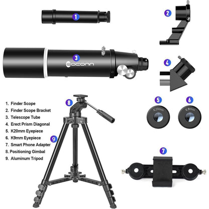 80mm Astronomie Teleskop für Anfänger & Reisen mit Stativ