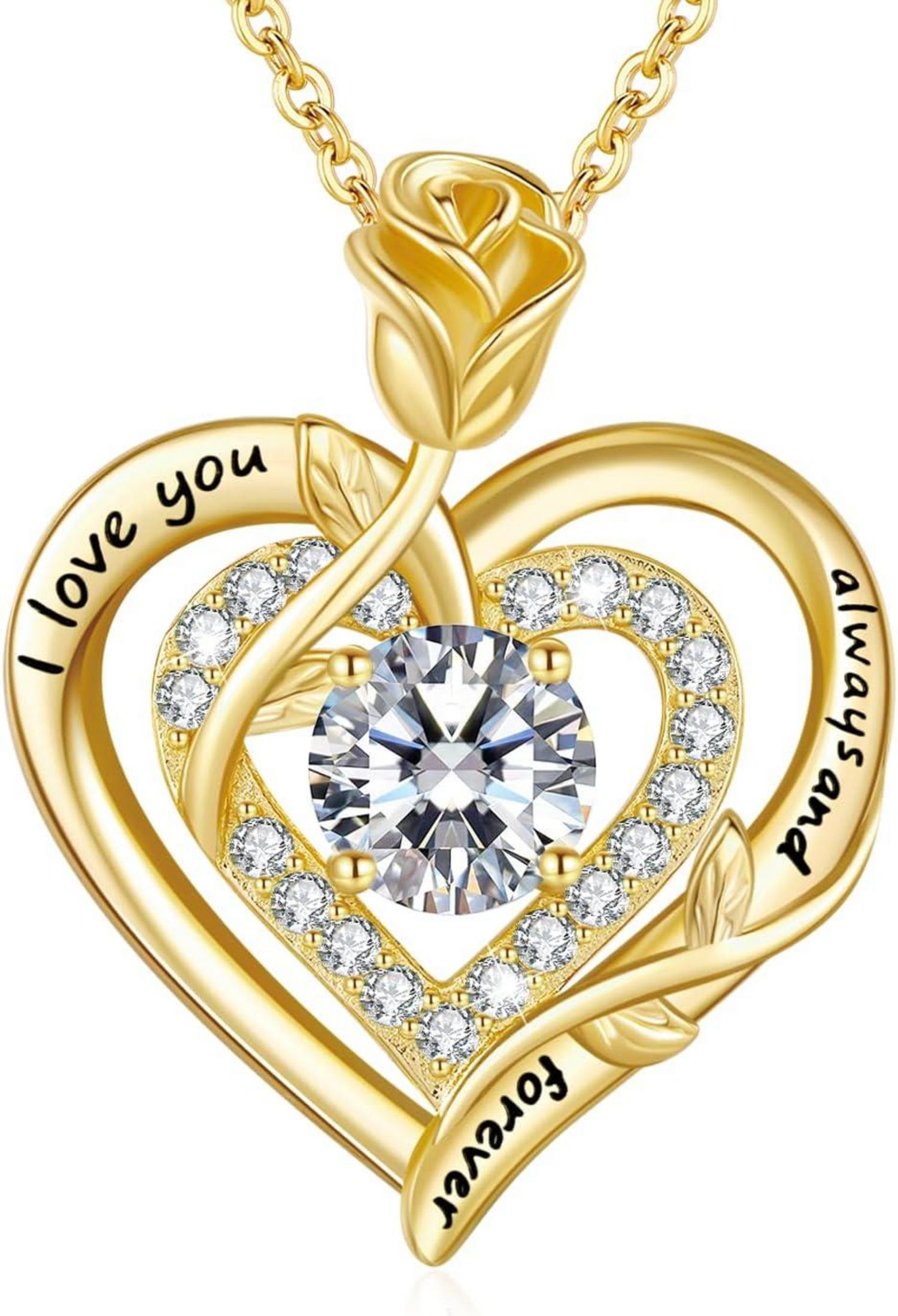 Moissanite Diamant Halskette Doppel Herz Rose Anhänger Schmuck