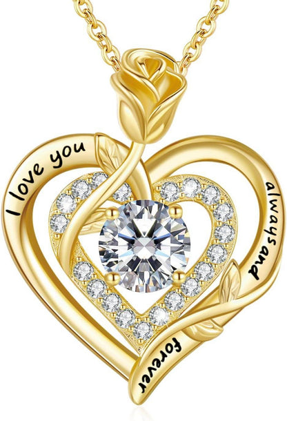 Moissanite Herz Halskette Silber 925 Gold Rosegold 1 Karat Doppel Herz