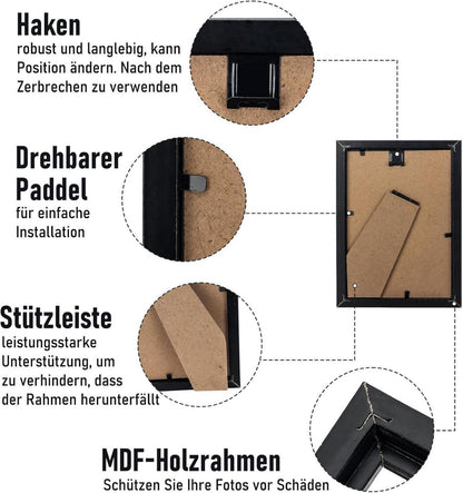 Bilderrahmen Set Schwarz Acrylglas 13x18cm Wohnzimmer Hängen Stellen