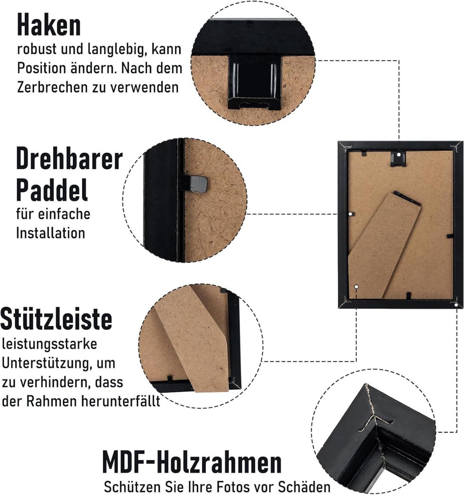 Bilderrahmen Set Schwarz Acrylglas 13x18cm Wohnzimmer Hängen Stellen