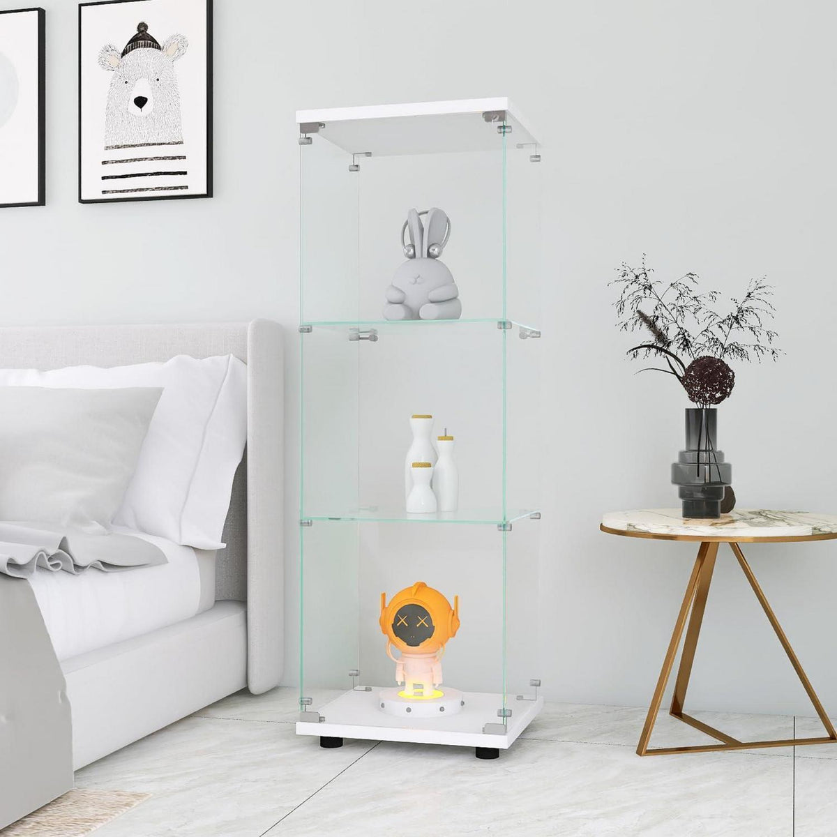 Moderne Glasvitrine mit 3 Böden für Sammlerstücke & Dekoration