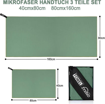 Mikrofaser Handtuch Set, Groß Badetuch +2 Stück Klein, Gestreiftes