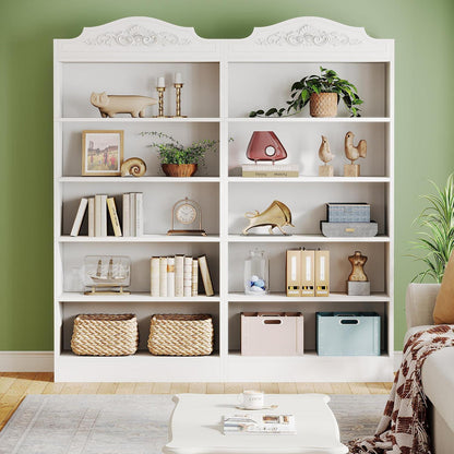 Gewölbtes Bücherregal 5-Stöckig Weißes Standregal für Wohnzimmer