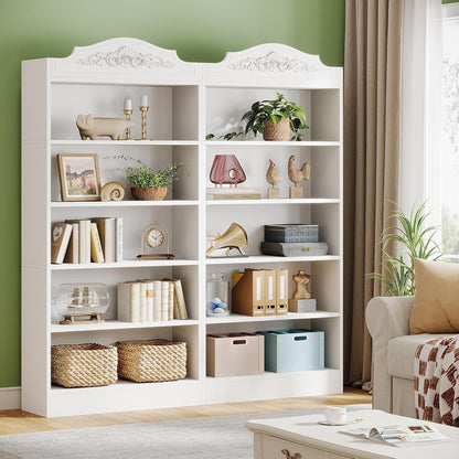 Gewölbtes Bücherregal 5-Stöckig Weißes Standregal für Wohnzimmer
