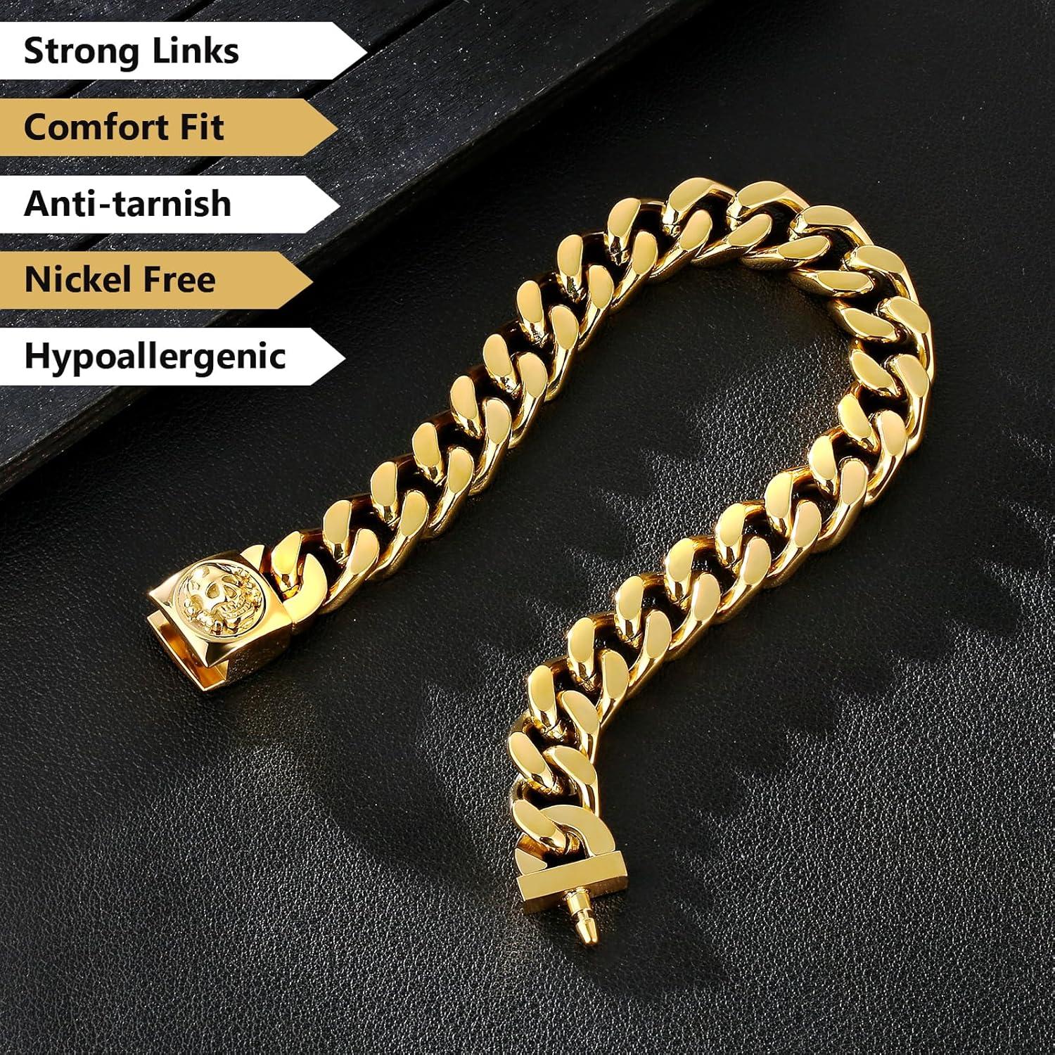 Goldbeschichtetes Herren Armband mit Löwenkopf Totenkopf-Verschluss