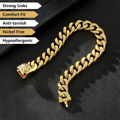Goldbeschichtetes Herren Armband mit Löwenkopf Totenkopf-Verschluss