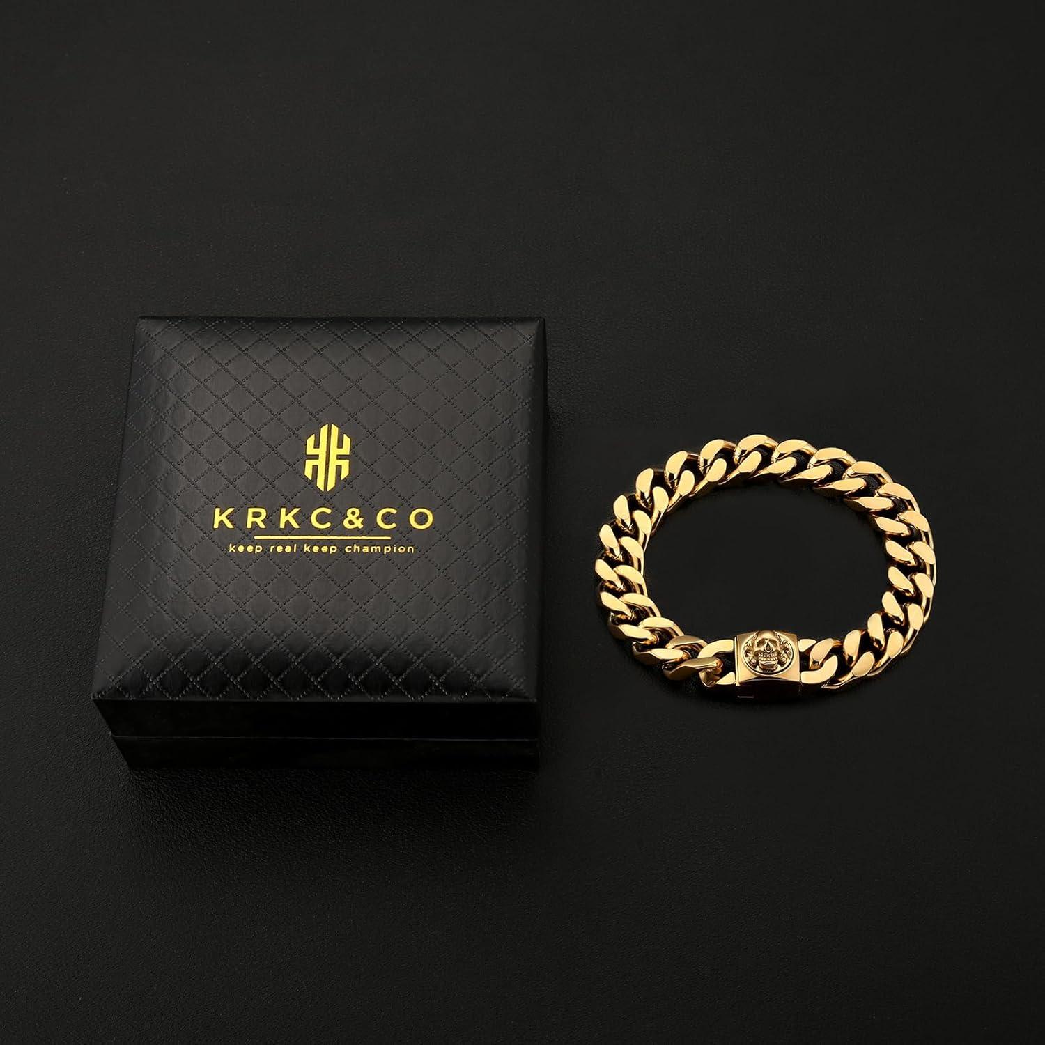 Herren Armband Löwe Totenkopf Verschluss Gold Cuban 18K 12mm