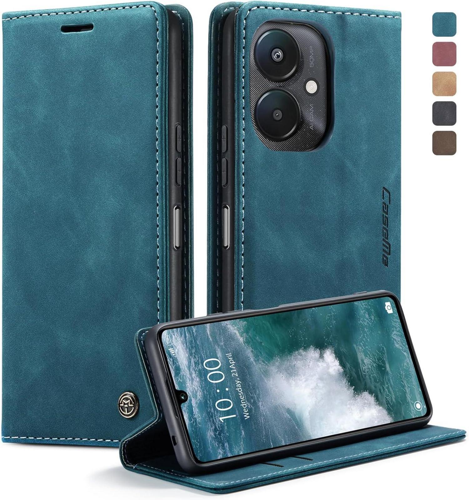 Handyhülle Xiaomi Redmi 13C Leder Flip Case Blaugrün