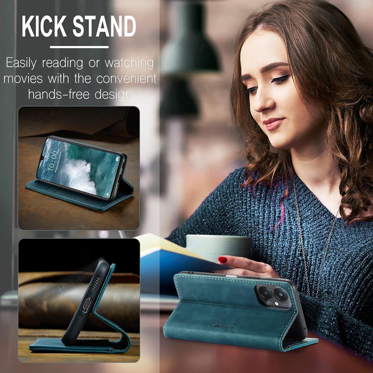 KZB Flip Case Xiaomi Redmi 13C Premium Leder Klapphülle Blaugrün