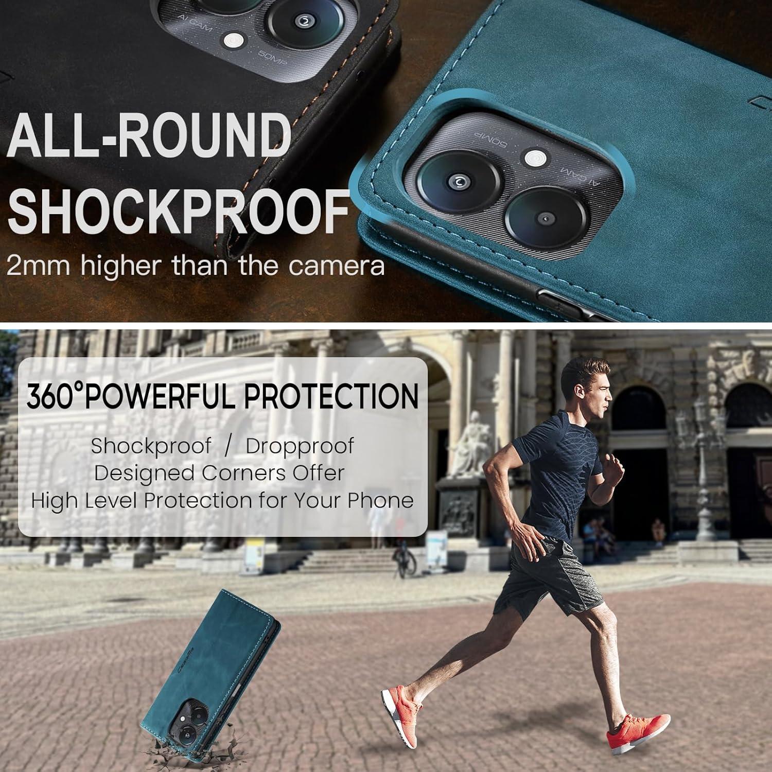 Handyhülle Xiaomi Redmi 13C Premium Leder Flip Case Blaugrün